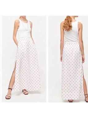 J. Crew White Maxi Skirt with Pink Polka Dots